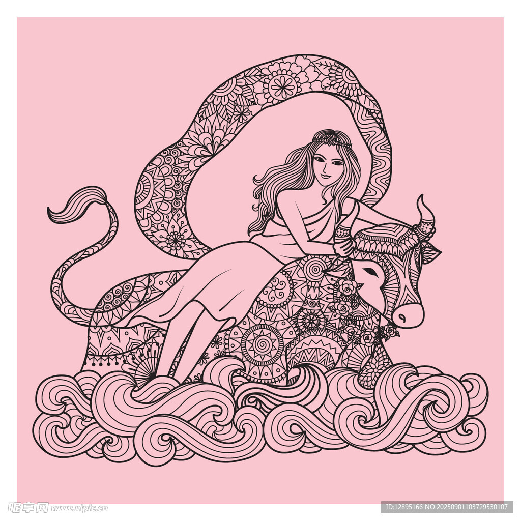 女子騎神獸于云間奇幻圖
