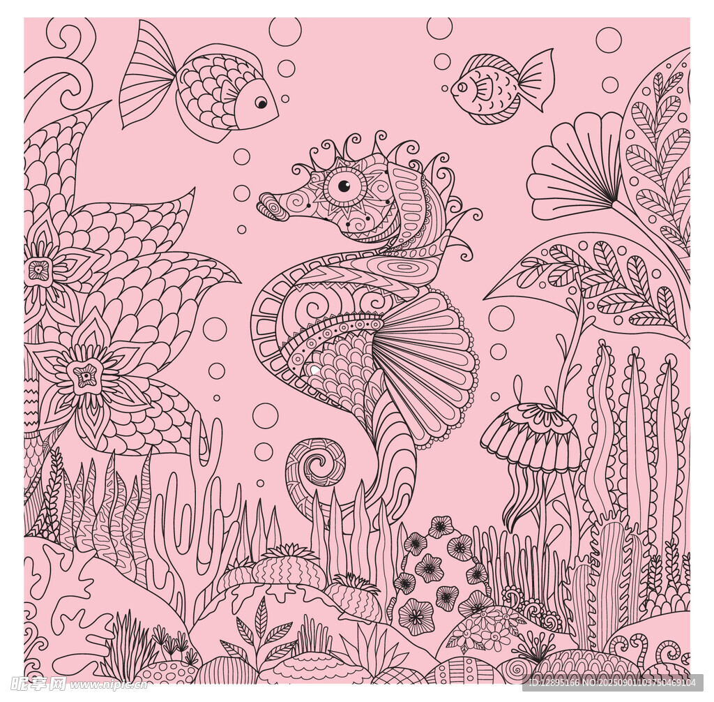 海底生物手繪插畫