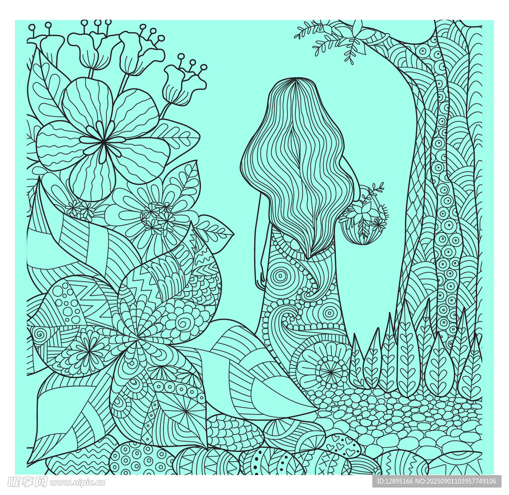 美人魚于花草間的夢幻場景