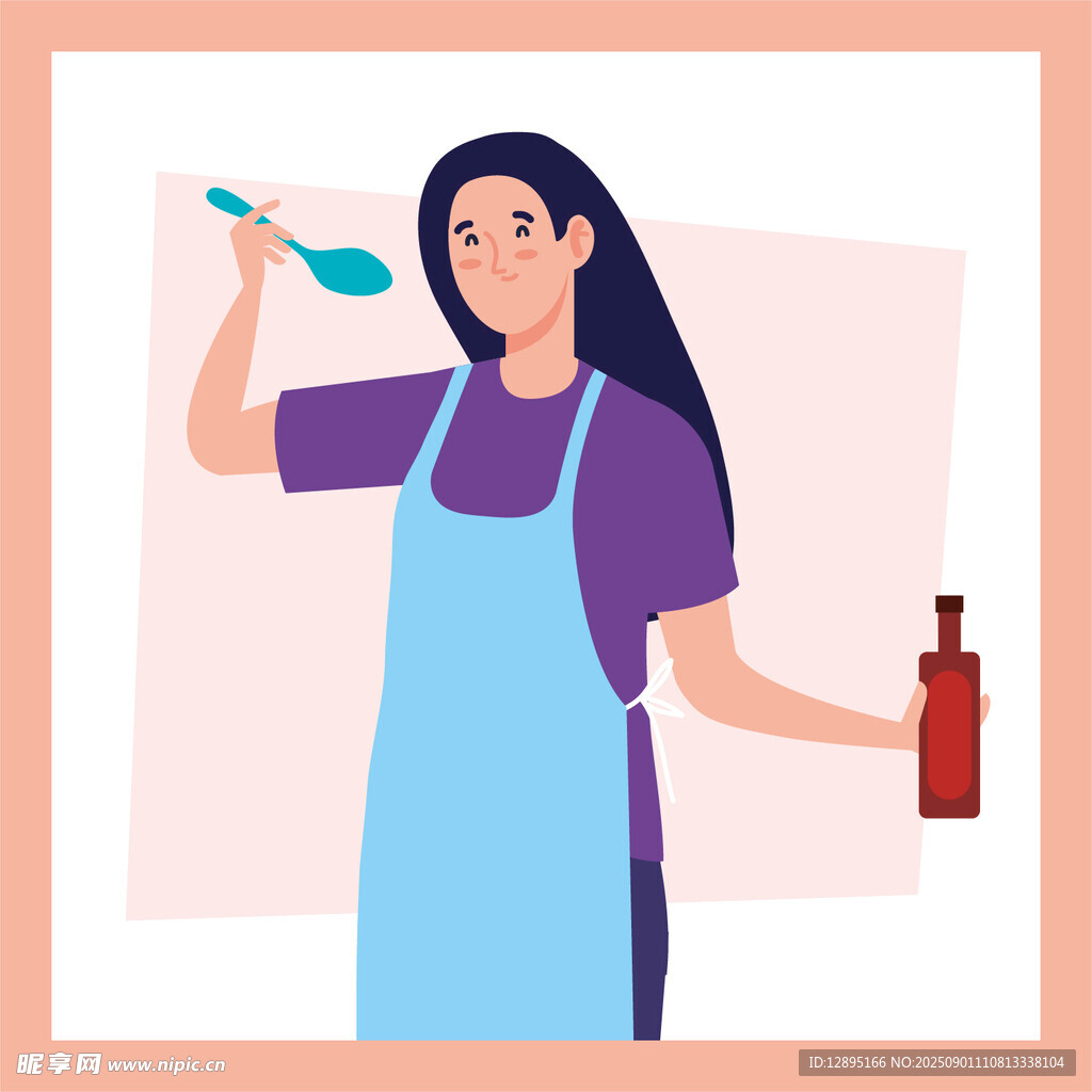 女士手持調(diào)料瓶烹飪場景