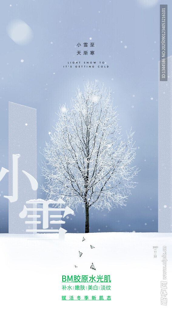 小雪節(jié)氣海報中的銀白之樹