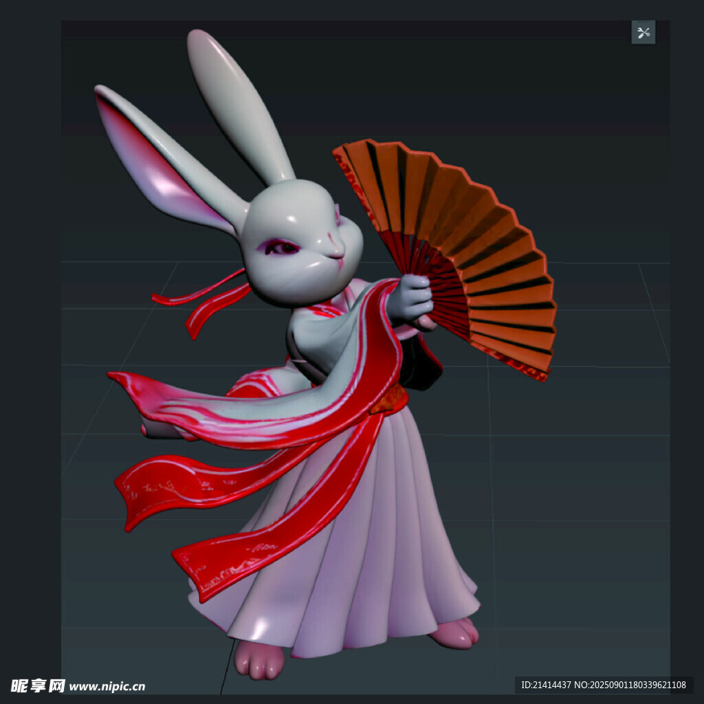 古風(fēng)白兔持扇優(yōu)雅起舞
