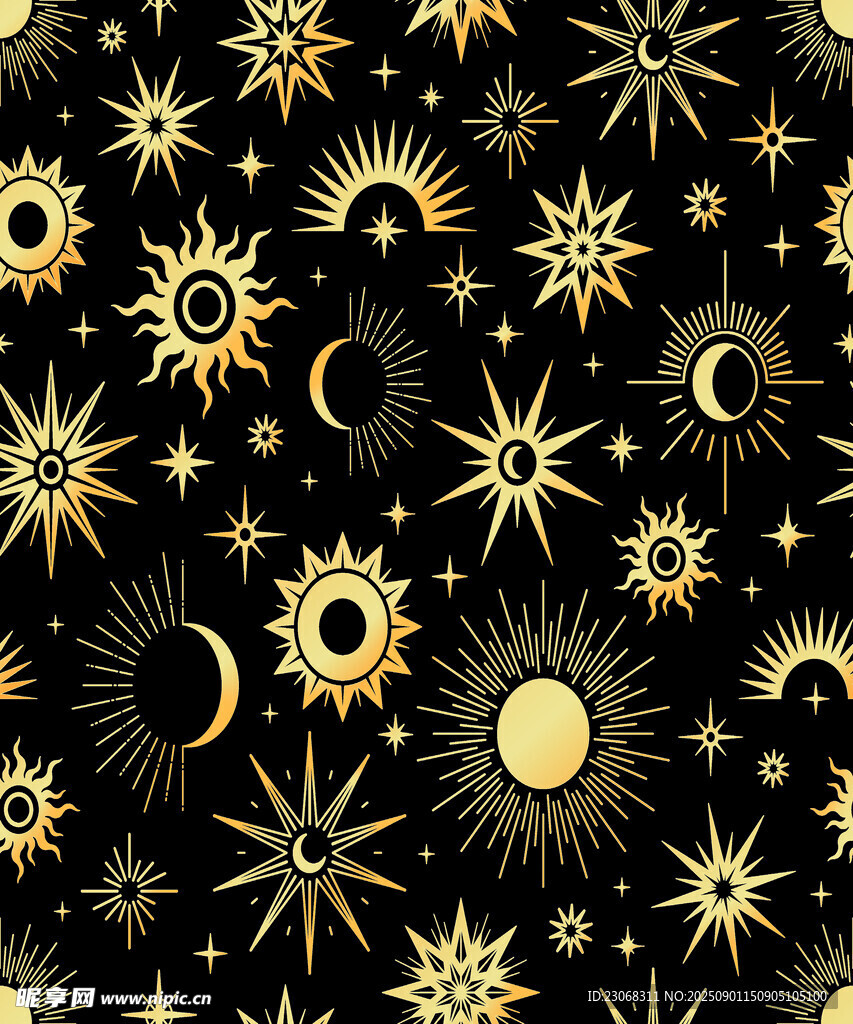 黑金星空元素無縫圖案