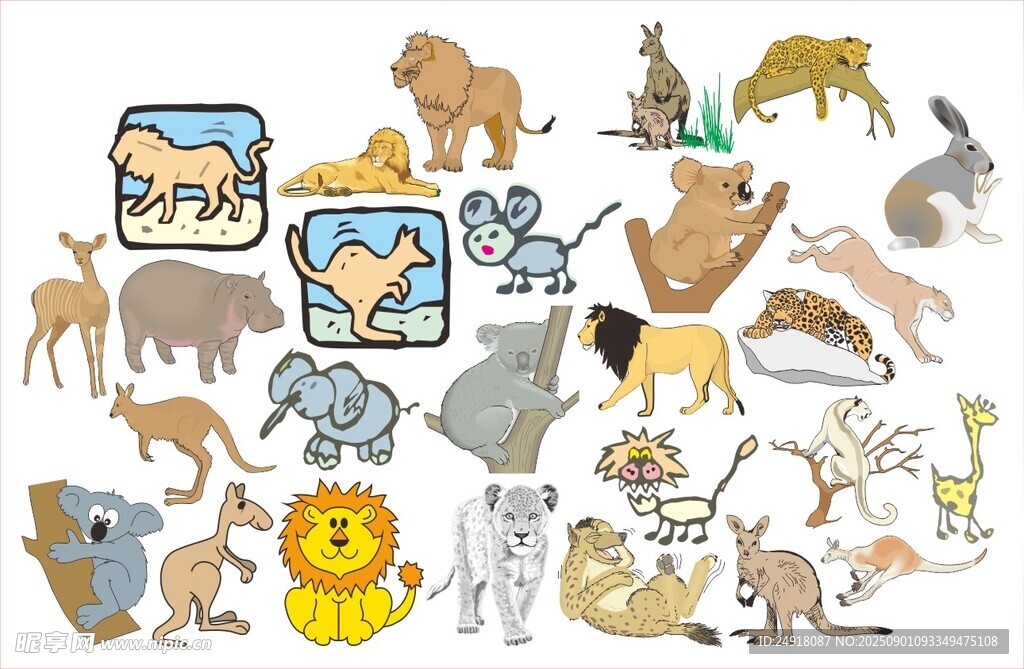 多樣野生動物插畫集合 卡通動物