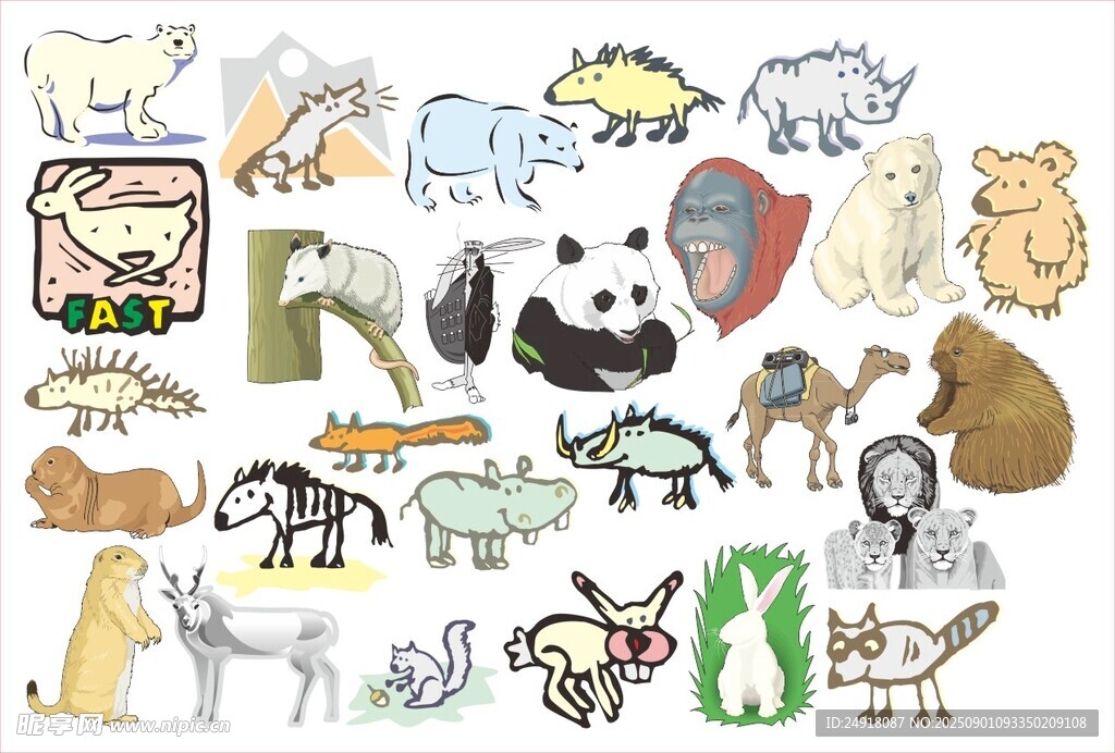 多樣動物卡通形象集合 卡通動物