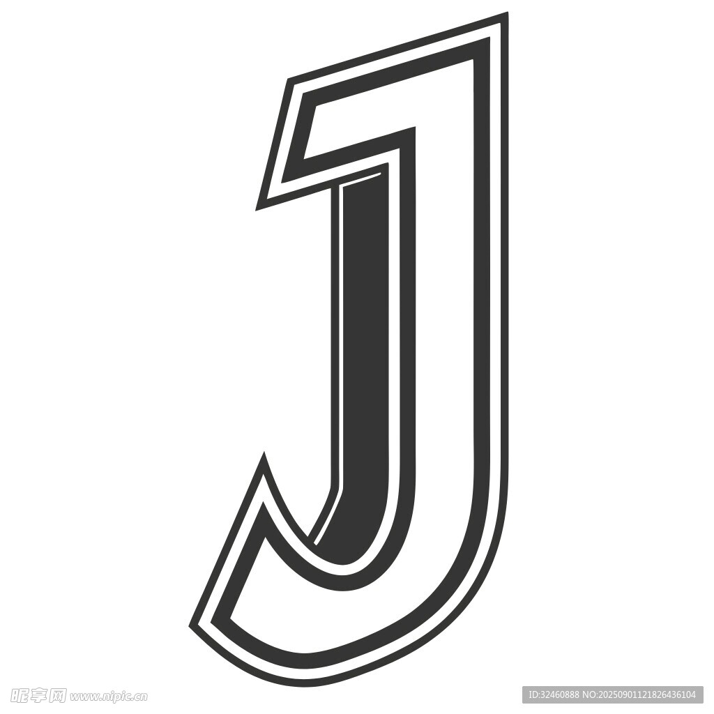 簡約黑白字母J設計圖案