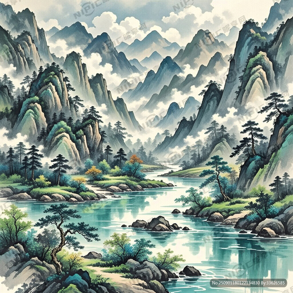 山谷 中國風 中國畫 山水