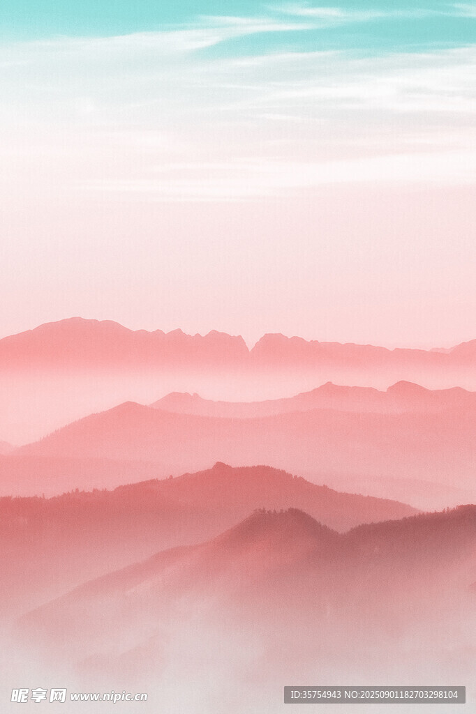 夢(mèng)幻粉色山巒風(fēng)景圖