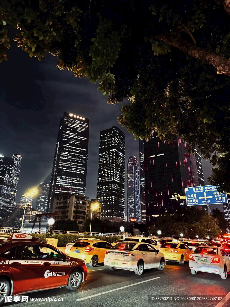 城市夜景下的繁忙車流