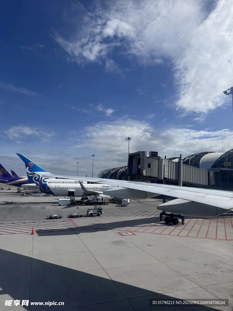 機(jī)場(chǎng)停機(jī)坪上的多架飛機(jī)
