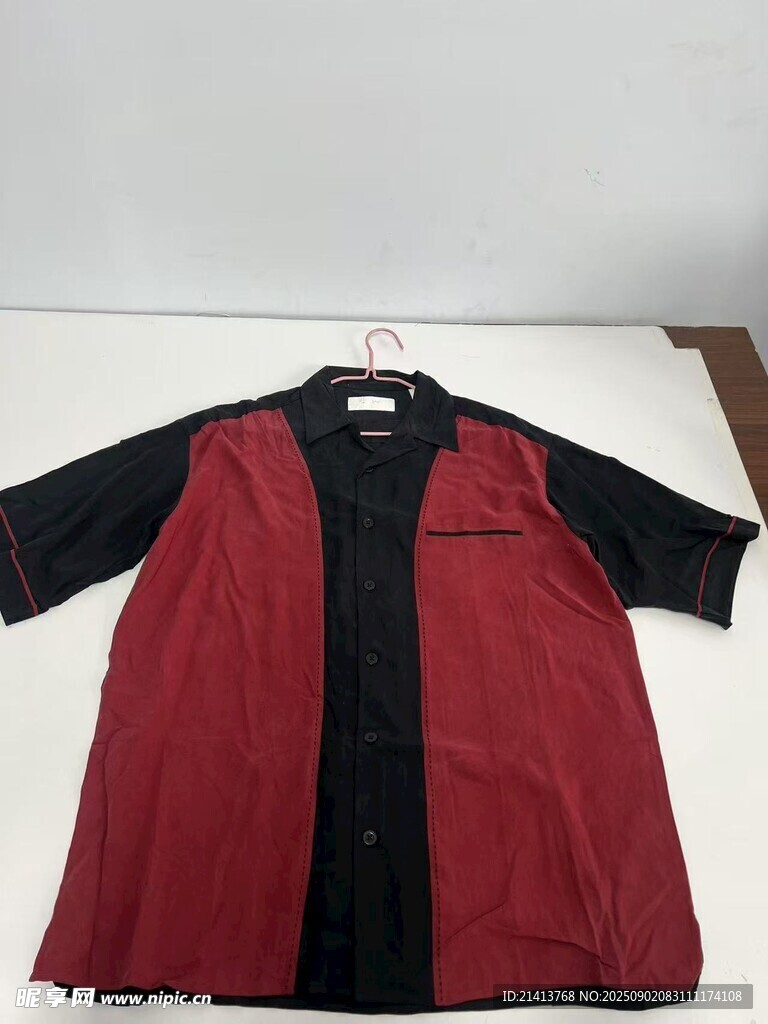 紅黑拼接短袖工作服