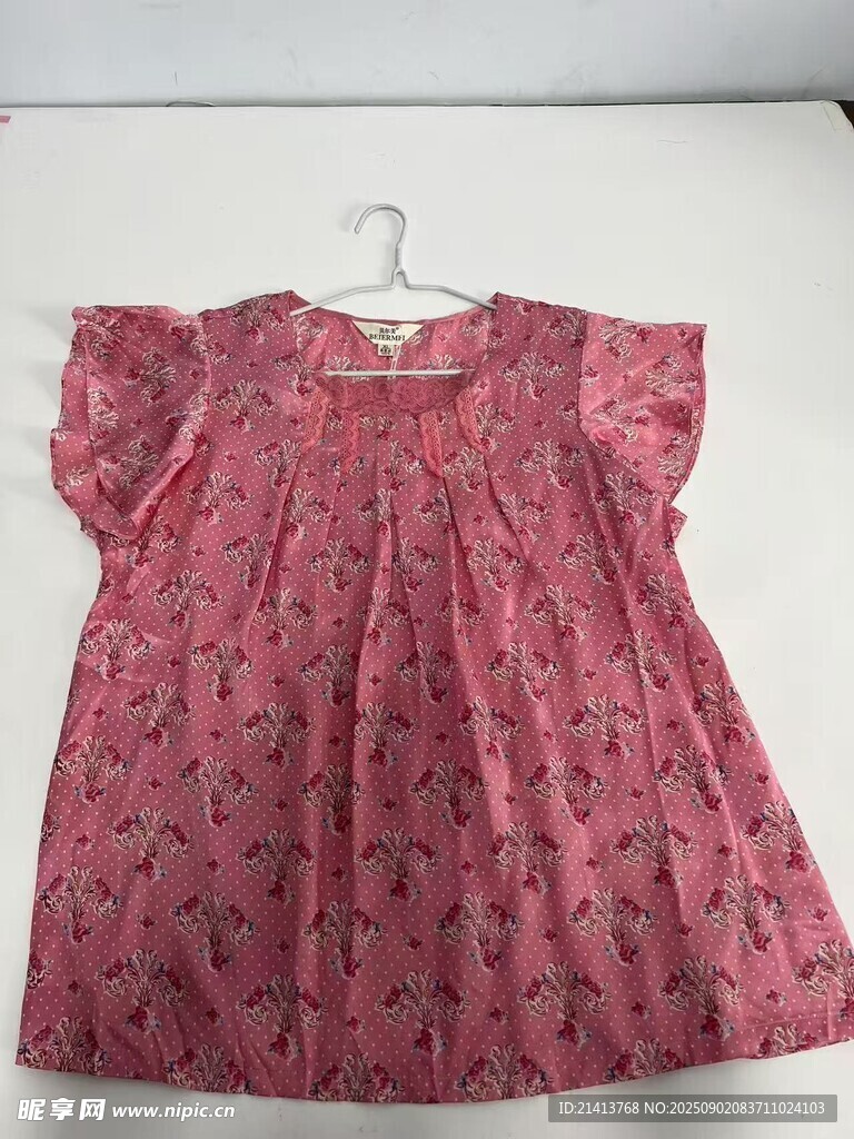 粉色印花短袖女童連衣裙