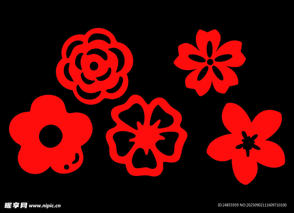 紅色剪紙花朵圖案