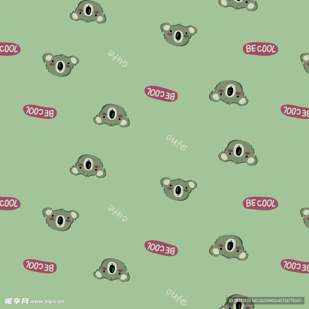 考拉圖案的綠色背景圖案設計