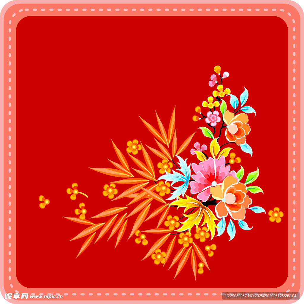 紅色背景花卉裝飾圖案