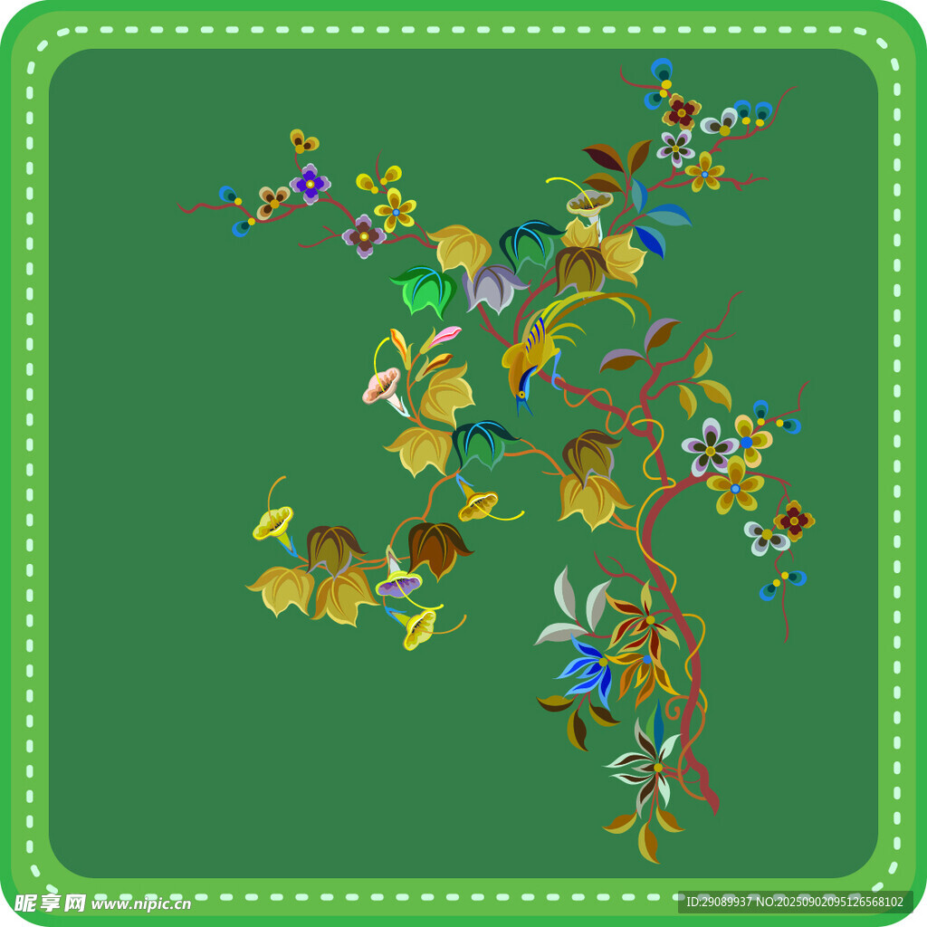 綠色背景花卉裝飾圖案