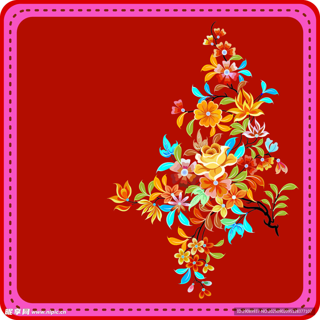 紅色背景花卉裝飾圖案