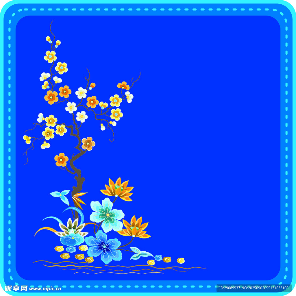 藍(lán)色背景花卉裝飾圖案