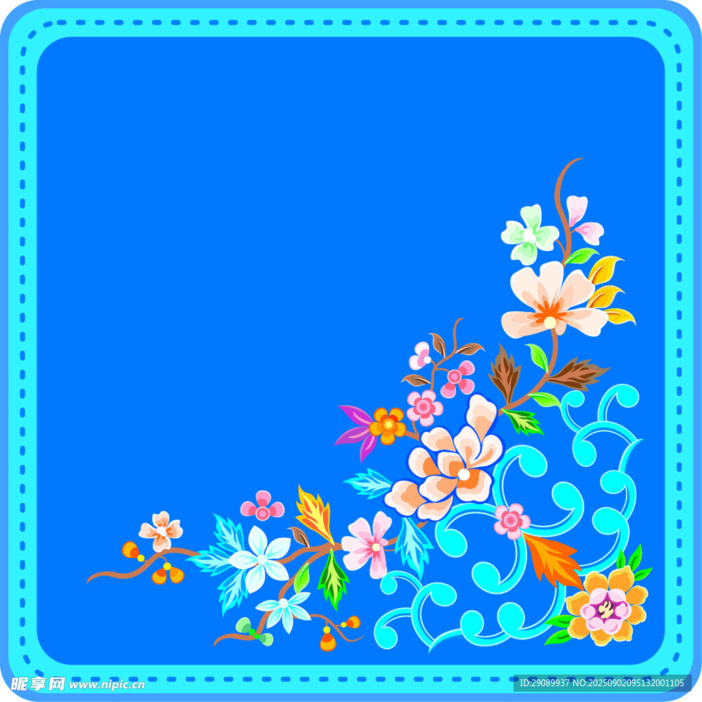 藍(lán)色邊框花卉裝飾圖案