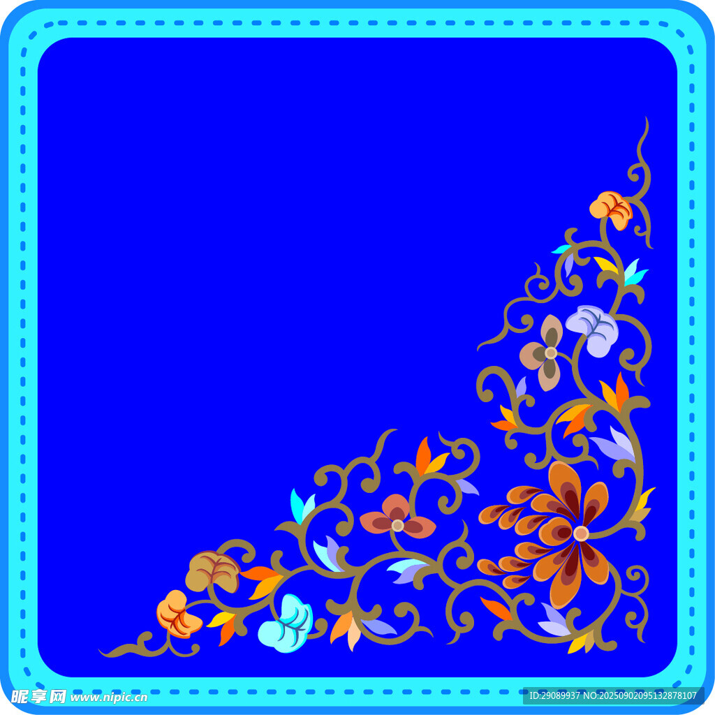 藍(lán)色邊框角隅處精美花紋