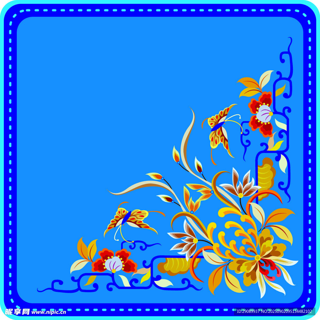 藍(lán)色邊框花卉裝飾圖案