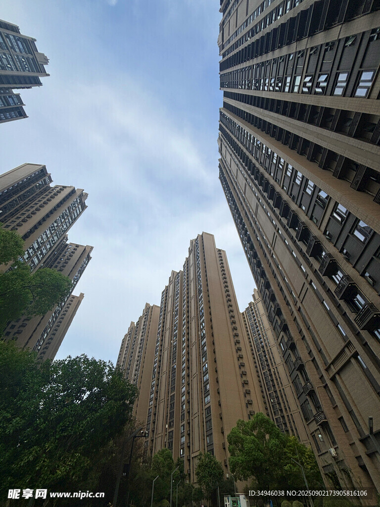 仰視城市高樓建筑群