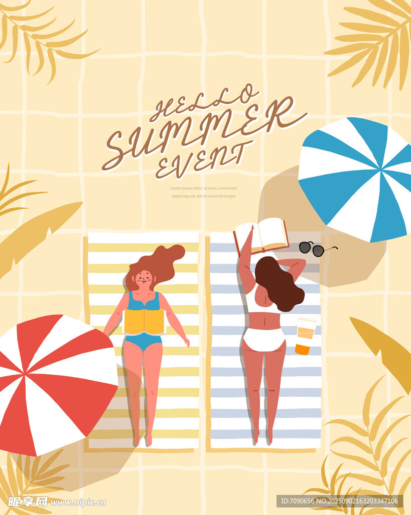 夏日沙灘美女休閑時光