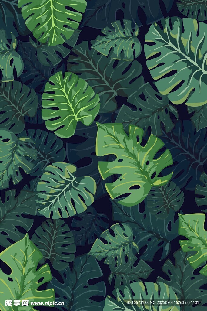 熱帶綠葉無縫圖案背景