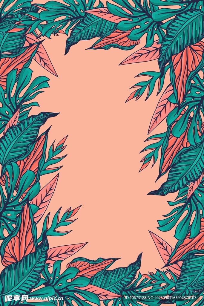 熱帶植物邊框背景圖案