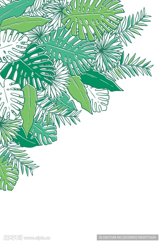 清新綠植物葉角隅圖案