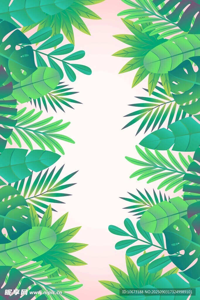 熱帶綠葉邊框背景圖