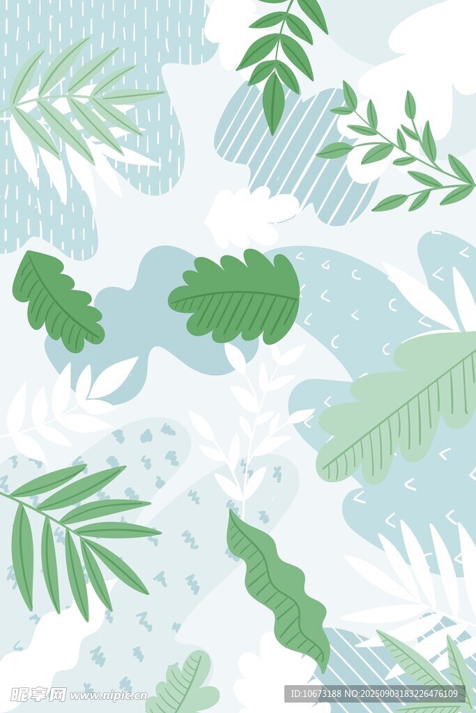 清新綠葉植物圖案背景