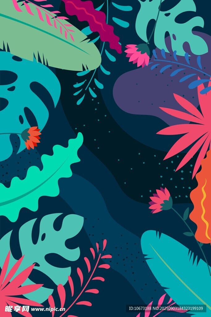 熱帶植物夢幻插畫背景