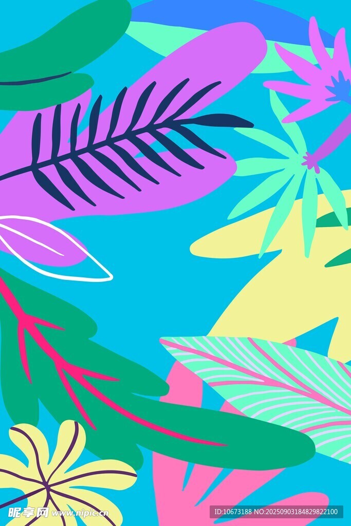 熱帶植物多彩插畫(huà)圖案