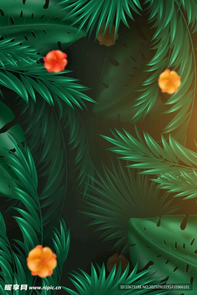 熱帶綠植中的艷麗花朵
