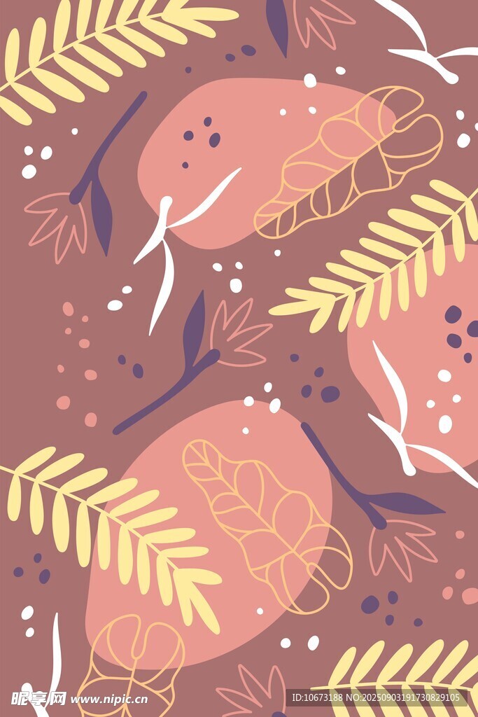 秋季植物元素插畫圖案