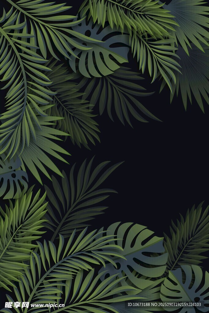 深綠棕櫚葉背景裝飾圖