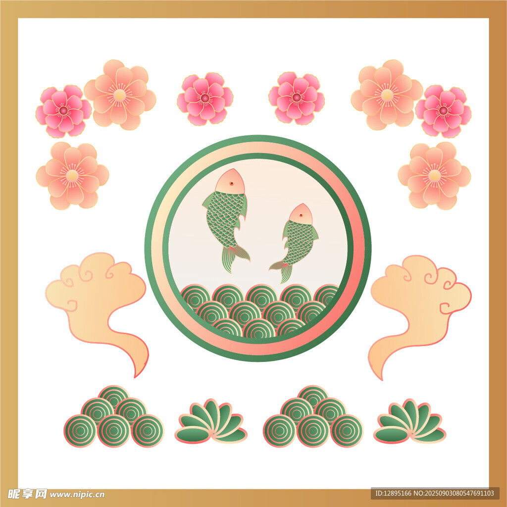 中式花鳥植物裝飾圖案