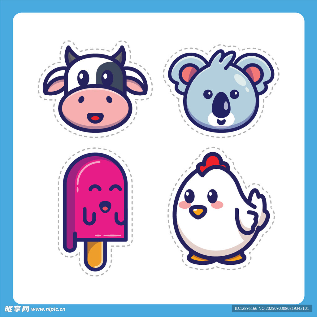 可愛動物與冰淇淋卡通形象