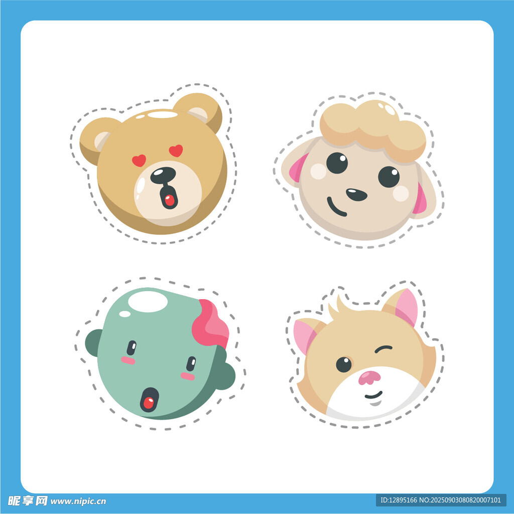 可愛動物卡通表情貼紙