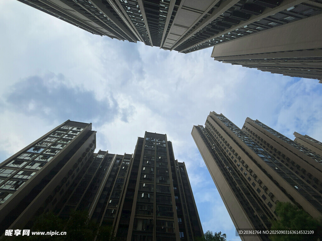 仰視都市高樓建筑群
