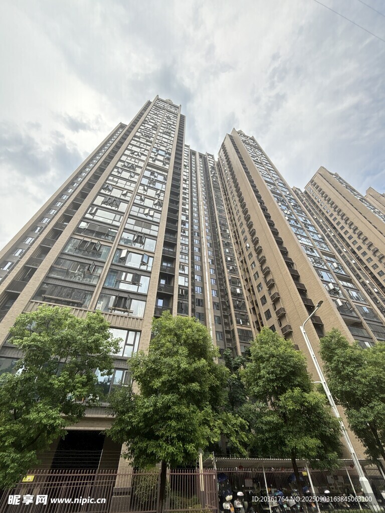 高層住宅樓與綠樹景觀