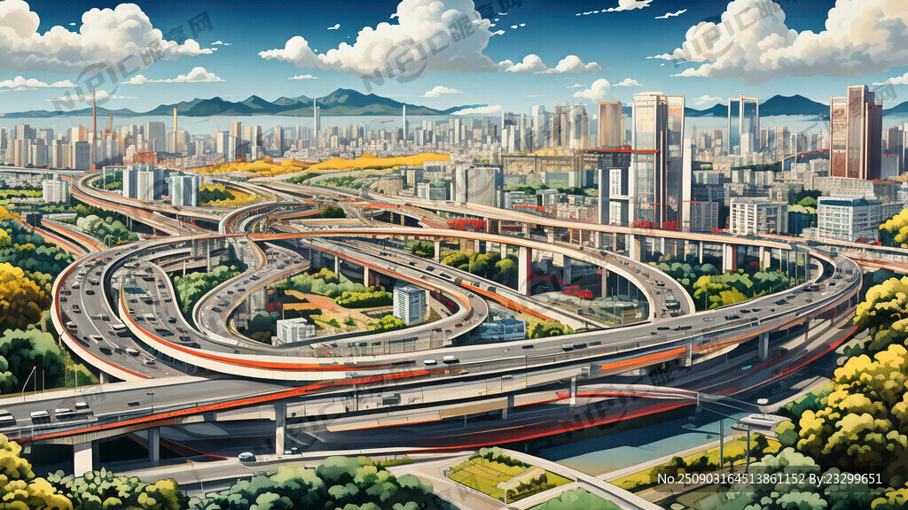 宜昌高速公路彩色手繪風(fēng)景