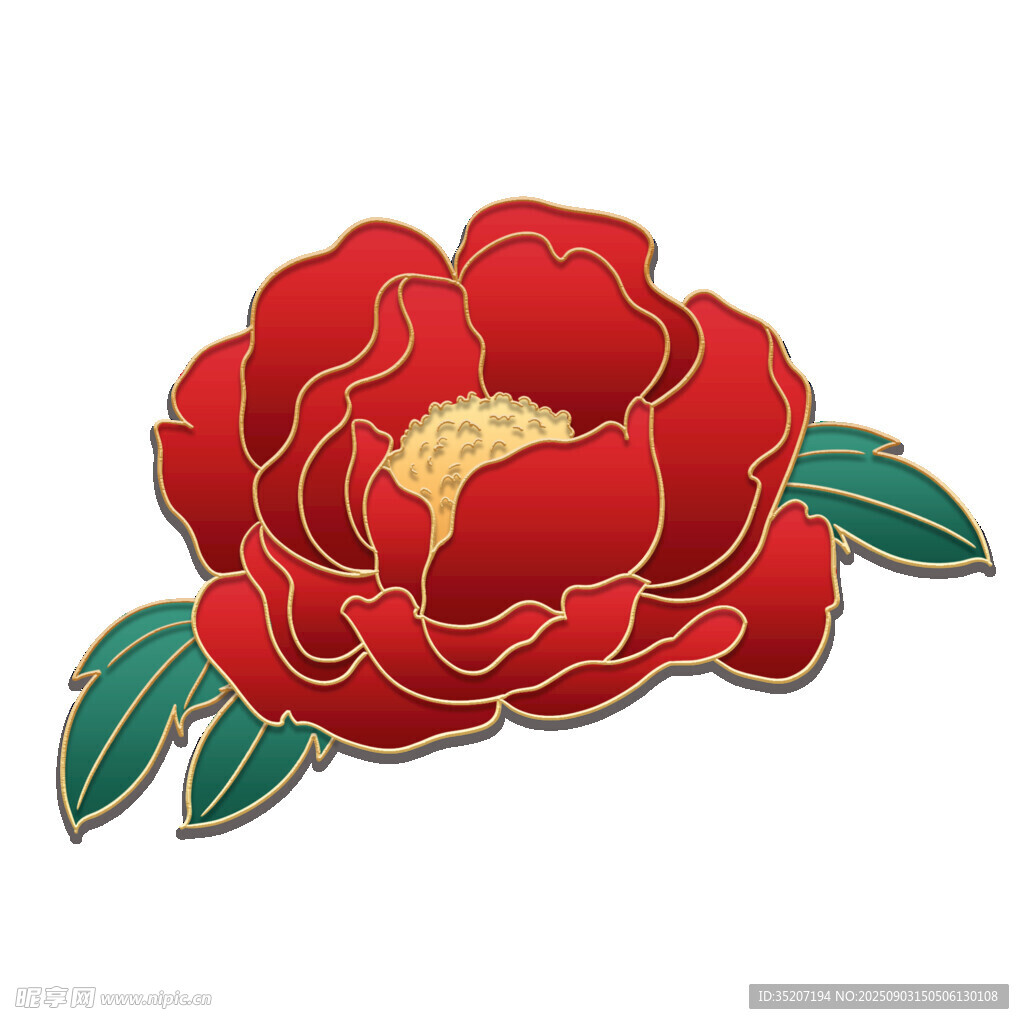 紅色手繪牡丹花朵圖案