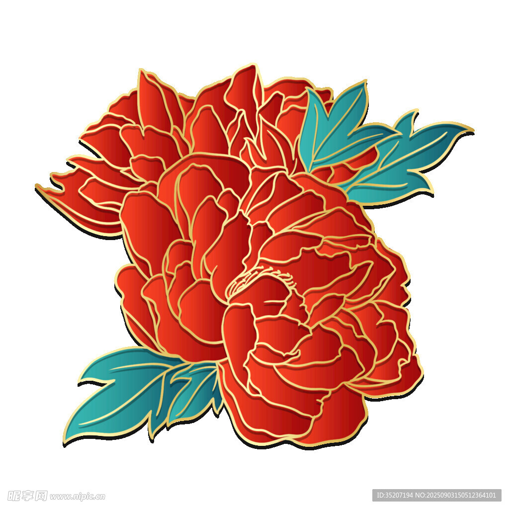 紅色牡丹花卉圖案