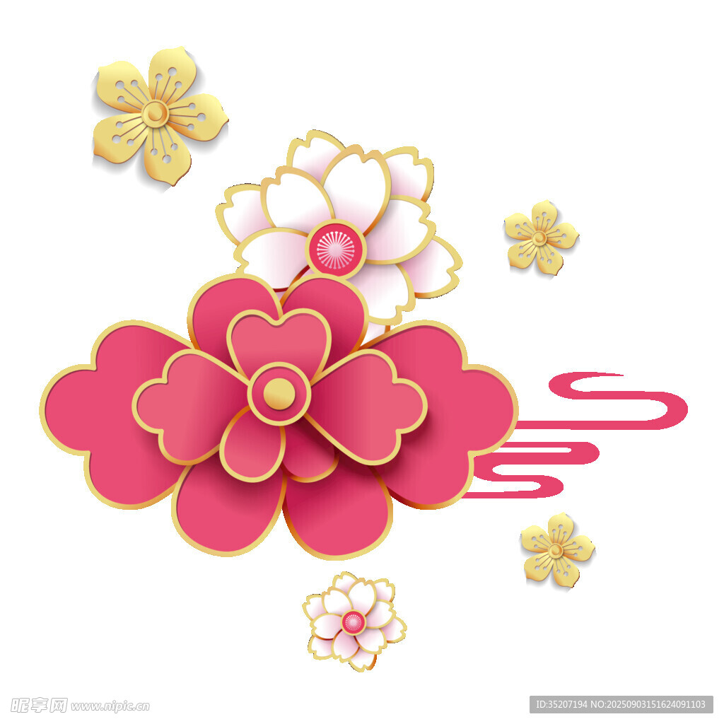 中式立體花朵裝飾圖案