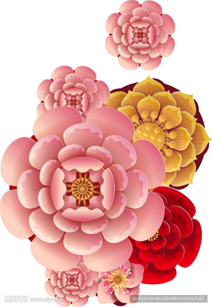 多彩立體牡丹花飾
