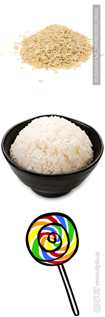 谷物米飯與彩色棒棒糖