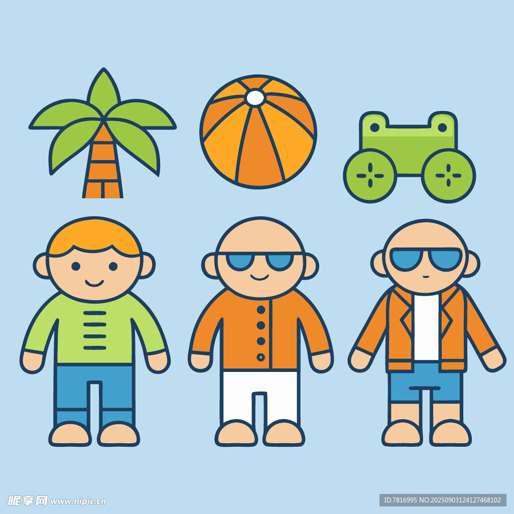 夏日出行的男孩與休閑物品