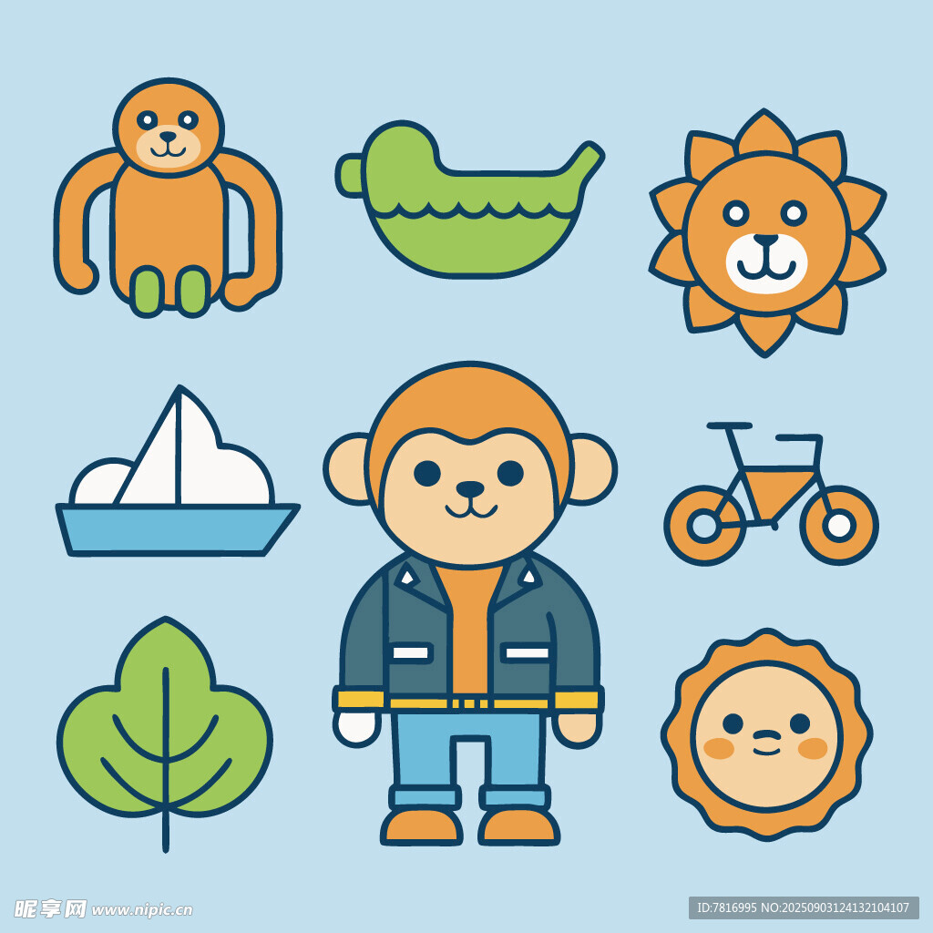 卡通動物與物品圖標(biāo)集合